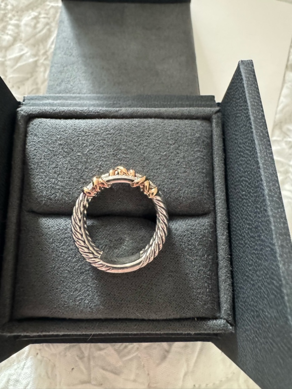 David Yurman Two-Row Cable Ring with Rose Gold and Pavé Diamonds - Pink/Gold - Picture 3 of 5